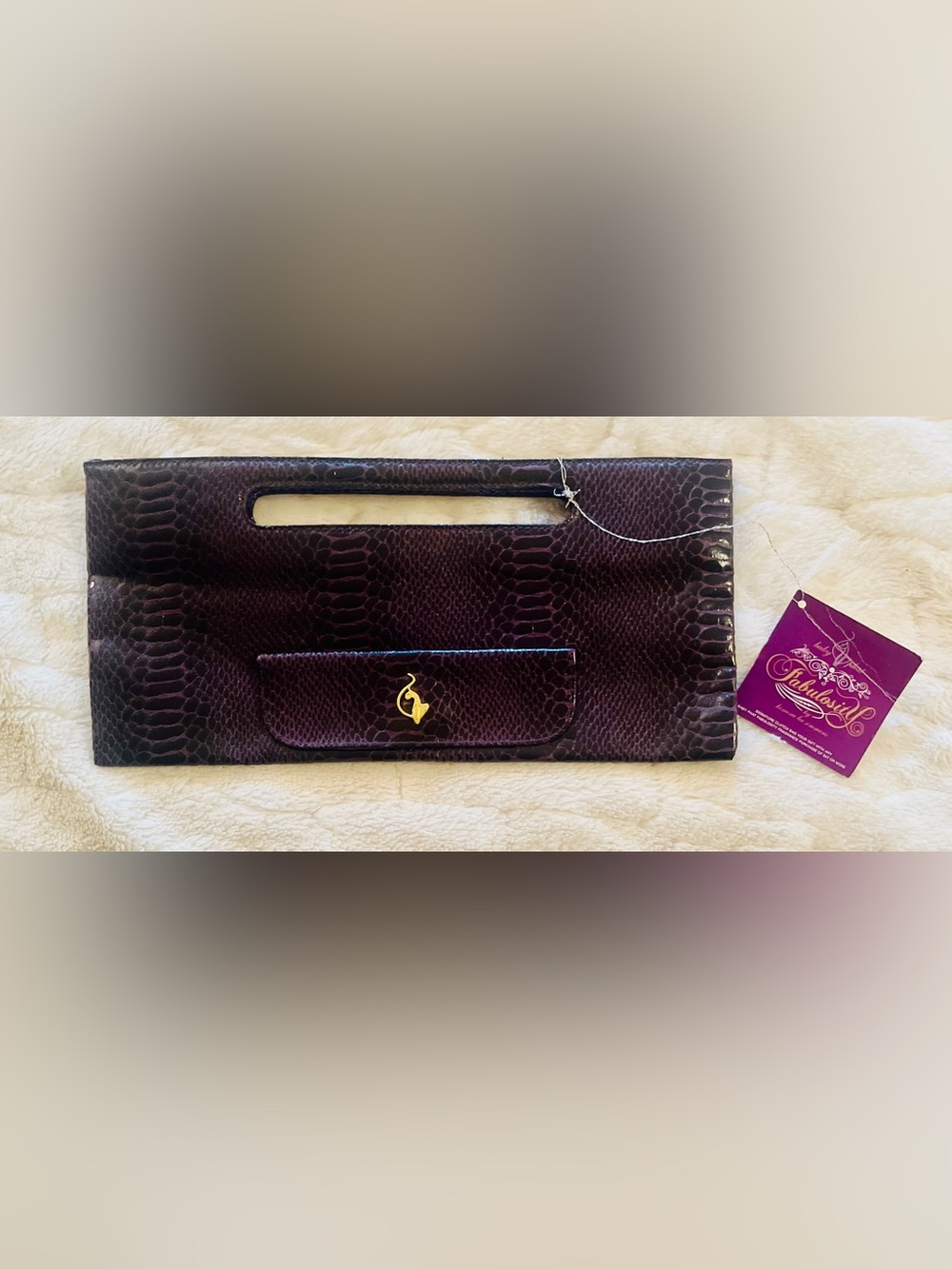 Vintage Y2K Baby Phat dark purple/plum faux snakeskin leather rectangular clutch